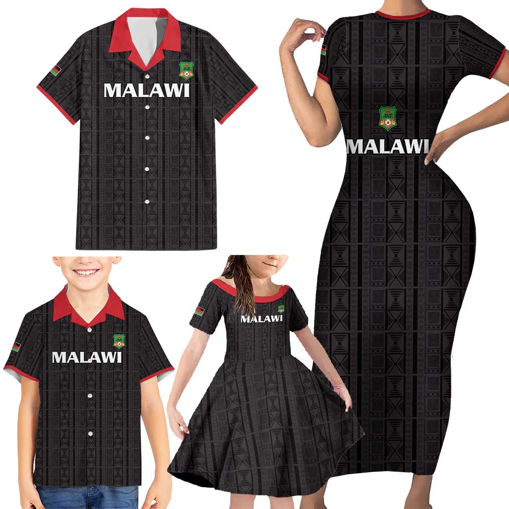 Custom Malawi Football Family Matching Short Sleeve Bodycon Dress and Hawaiian Shirt Come On Flames - Black - Wonder Print Shop