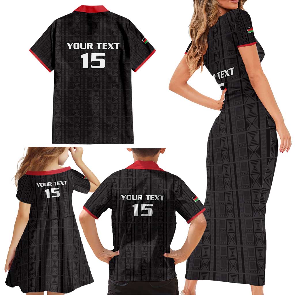 Custom Malawi Football Family Matching Short Sleeve Bodycon Dress and Hawaiian Shirt Come On Flames - Black - Wonder Print Shop
