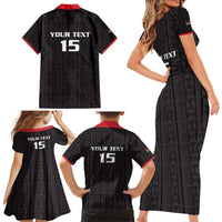 Custom Malawi Football Family Matching Short Sleeve Bodycon Dress and Hawaiian Shirt Come On Flames - Black - Wonder Print Shop