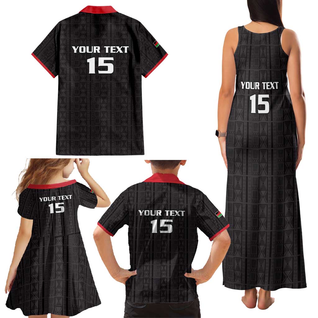Custom Malawi Football Family Matching Tank Maxi Dress and Hawaiian Shirt Come On Flames - Black - Wonder Print Shop