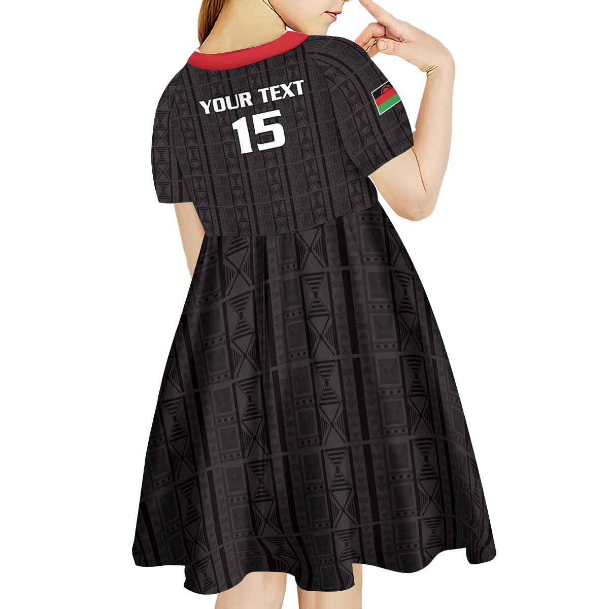 Custom Malawi Football Kid Short Sleeve Dress Come On Flames - Black - Wonder Print Shop