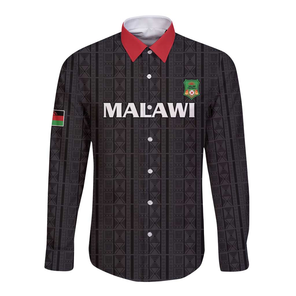 Custom Malawi Football Long Sleeve Button Shirt Come On Flames - Black - Wonder Print Shop
