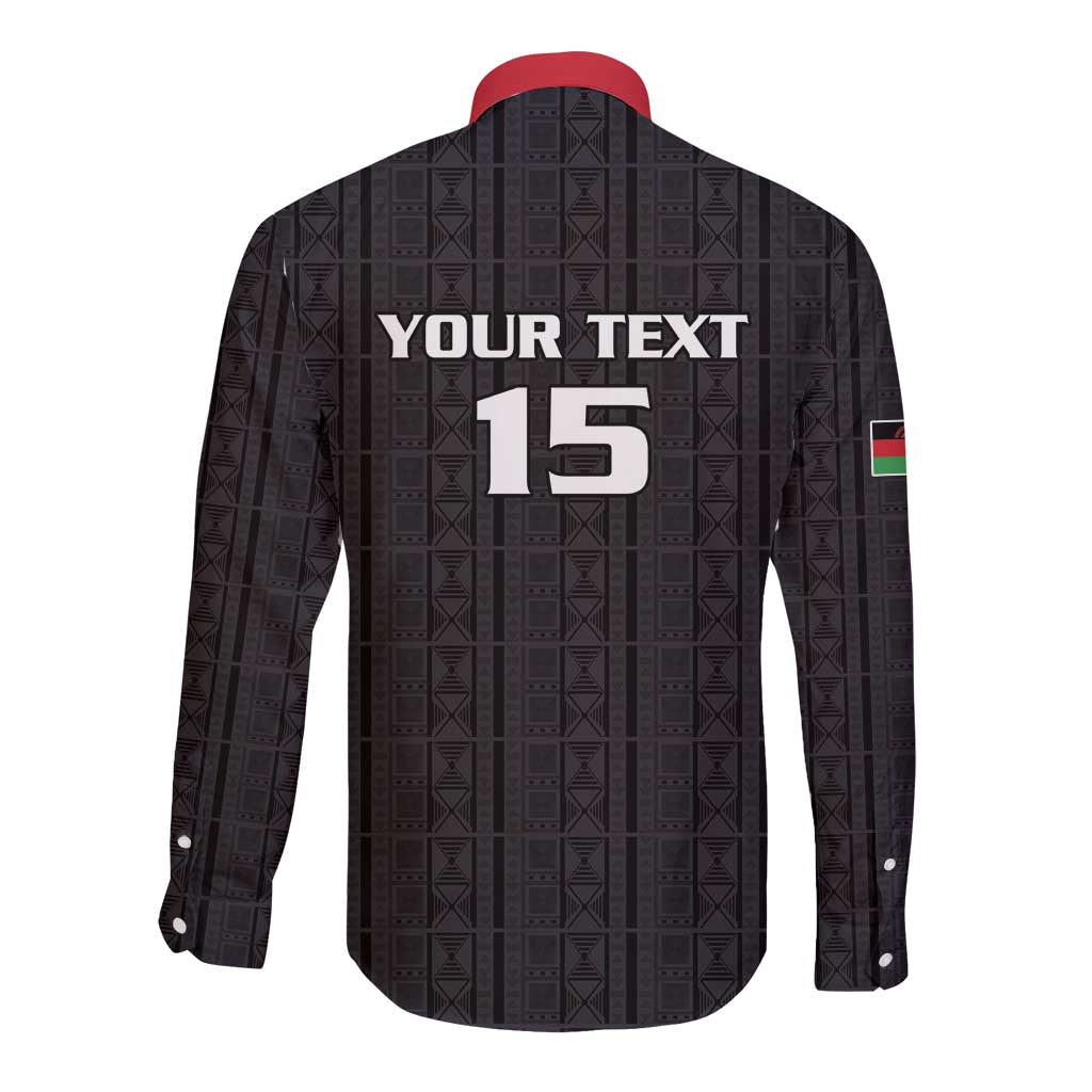 Custom Malawi Football Long Sleeve Button Shirt Come On Flames - Black - Wonder Print Shop
