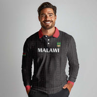 Custom Malawi Football Long Sleeve Polo Shirt Come On Flames - Black - Wonder Print Shop