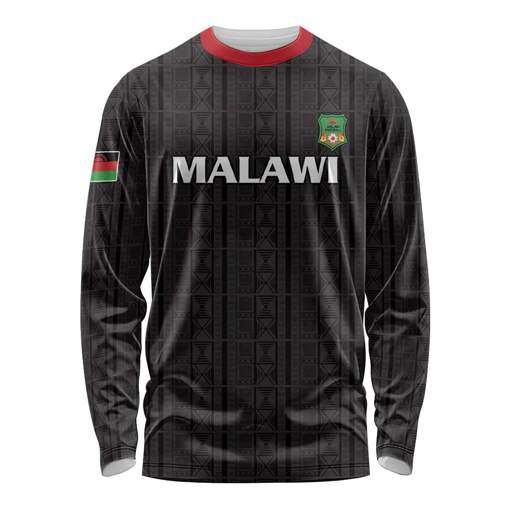 Custom Malawi Football Long Sleeve Shirt Come On Flames - Black - Wonder Print Shop