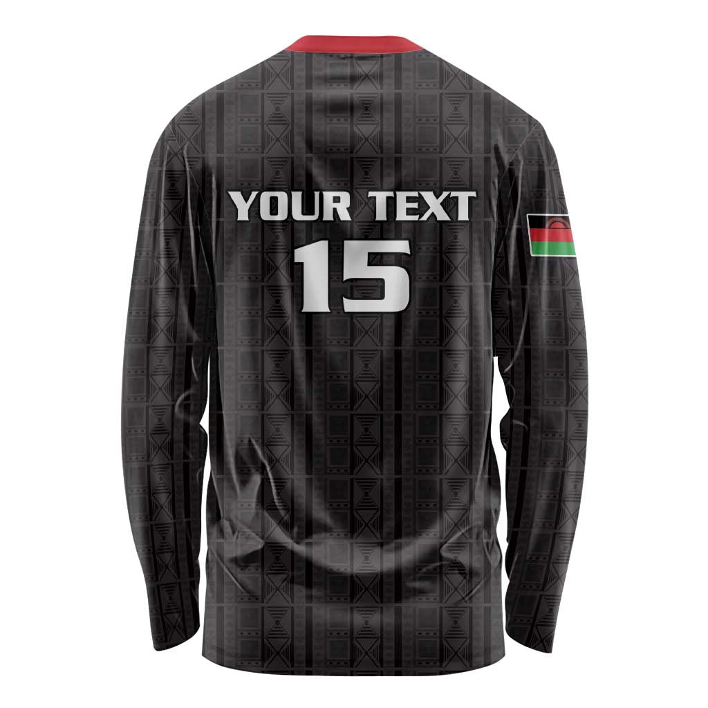 Custom Malawi Football Long Sleeve Shirt Come On Flames - Black - Wonder Print Shop