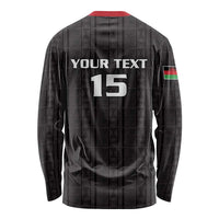 Custom Malawi Football Long Sleeve Shirt Come On Flames - Black - Wonder Print Shop