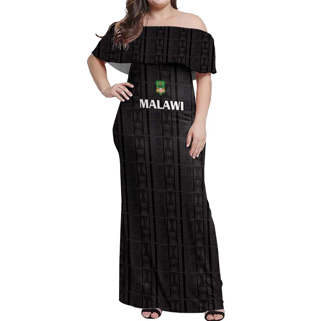 Custom Malawi Football Off Shoulder Maxi Dress Come On Flames - Black - Wonder Print Shop