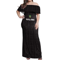 Custom Malawi Football Off Shoulder Maxi Dress Come On Flames - Black - Wonder Print Shop