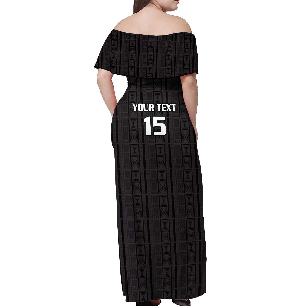 Custom Malawi Football Off Shoulder Maxi Dress Come On Flames - Black - Wonder Print Shop