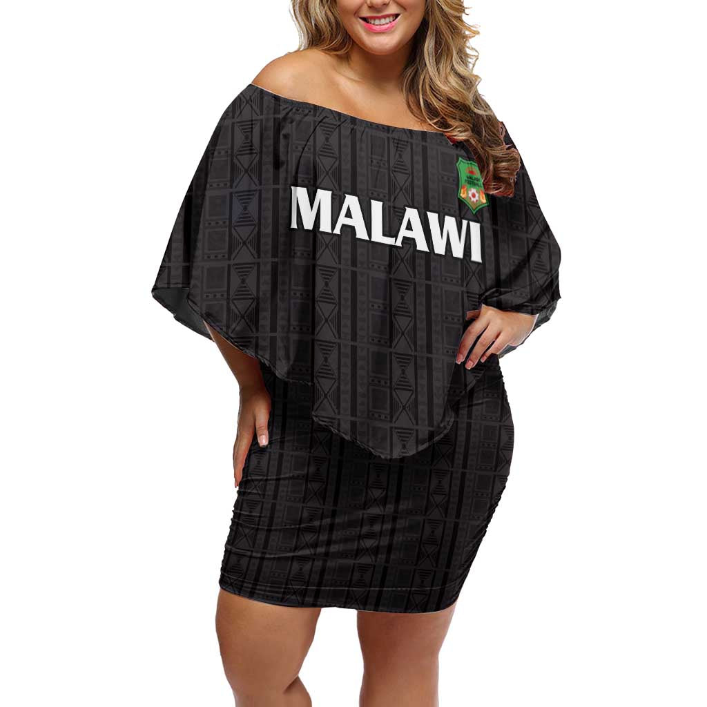 Custom Malawi Football Off Shoulder Short Dress Come On Flames - Black - Wonder Print Shop