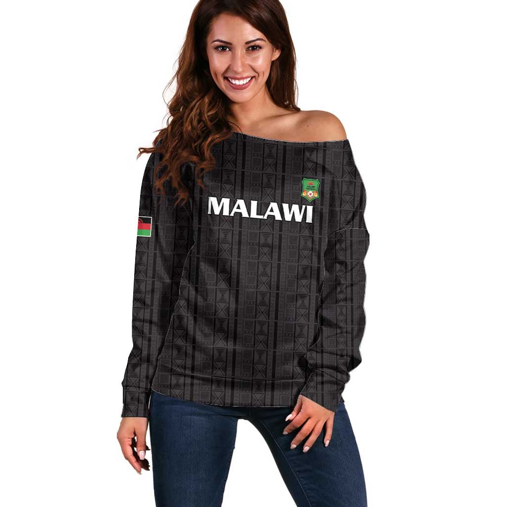 Custom Malawi Football Off Shoulder Sweater Come On Flames - Black - Wonder Print Shop