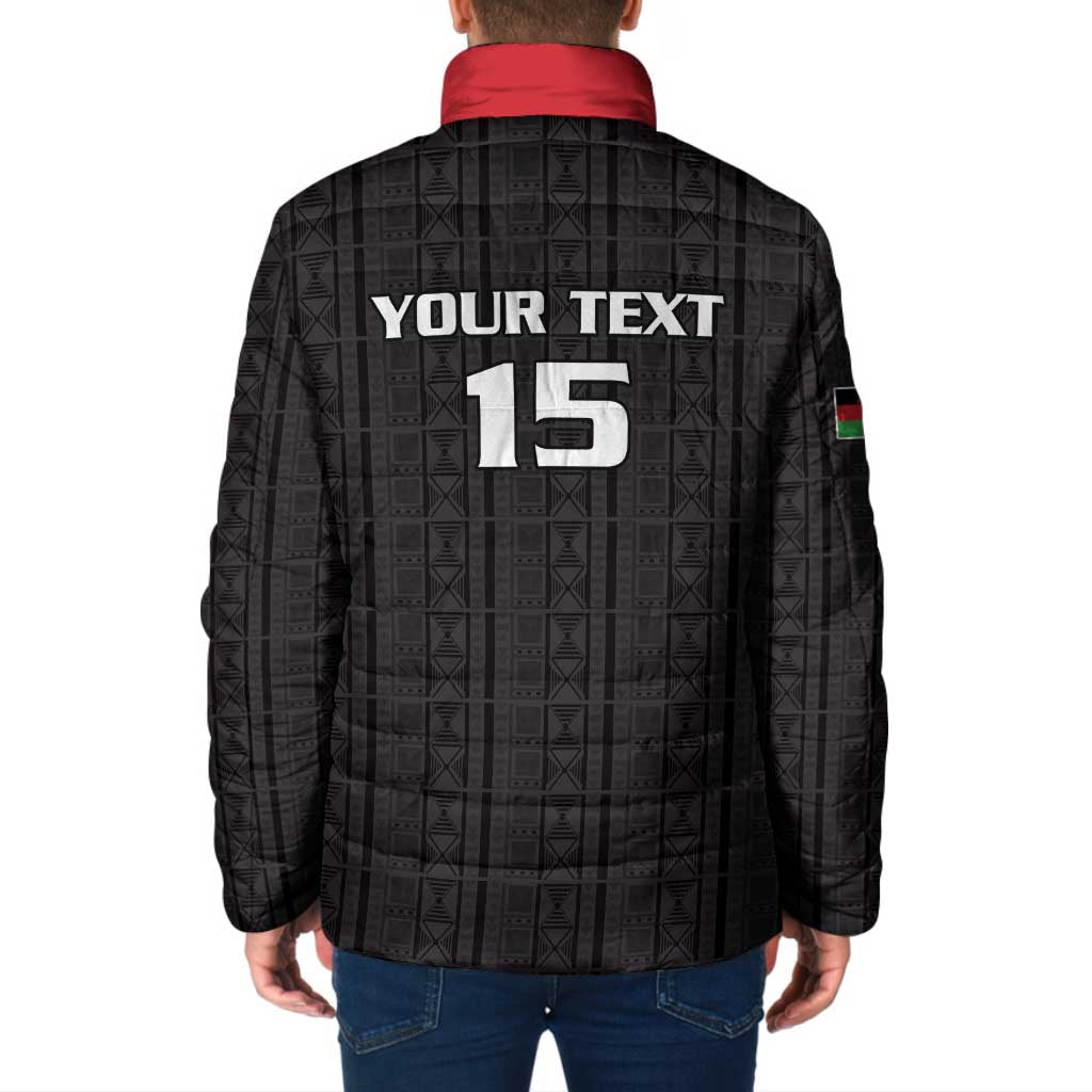 Custom Malawi Football Padded Jacket Come On Flames - Black - Wonder Print Shop