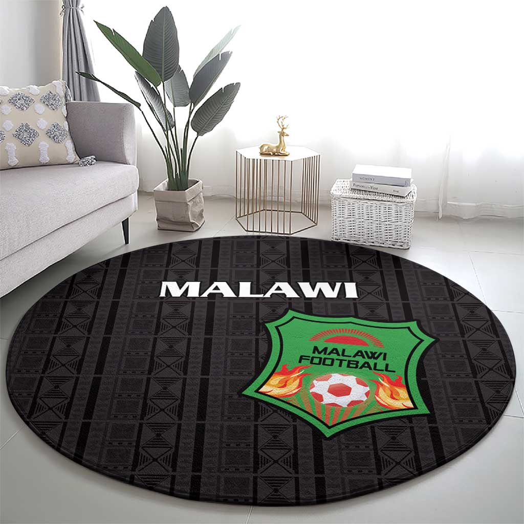 Malawi Football Round Carpet Come On Flames - Black - Wonder Print Shop