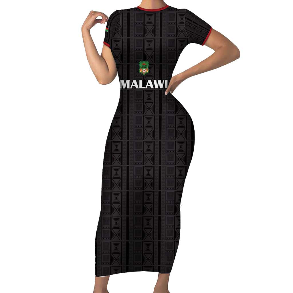 Custom Malawi Football Short Sleeve Bodycon Dress Come On Flames - Black - Wonder Print Shop