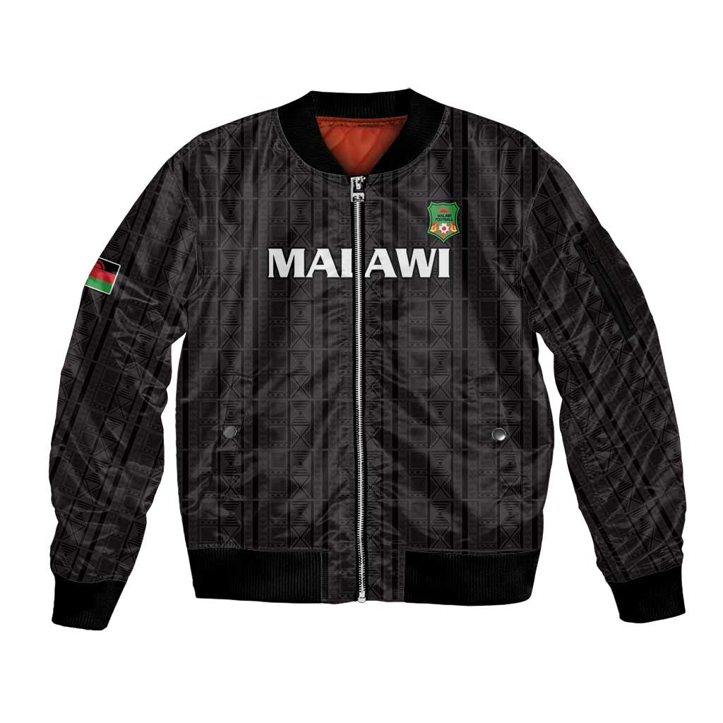 Custom Malawi Football Sleeve Zip Bomber Jacket Come On Flames - Black - Wonder Print Shop