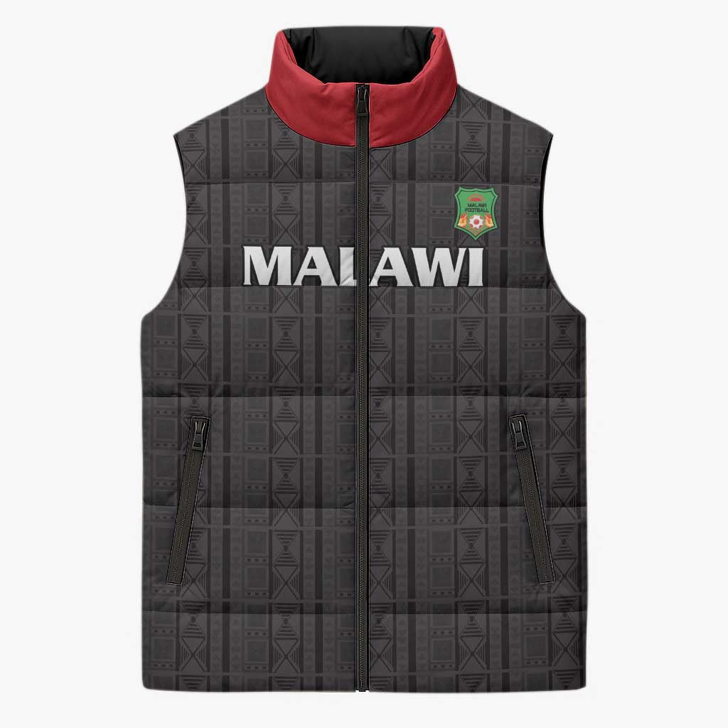 Custom Malawi Football Sleeveless Puffer Jacket Come On Flames - Black - Wonder Print Shop