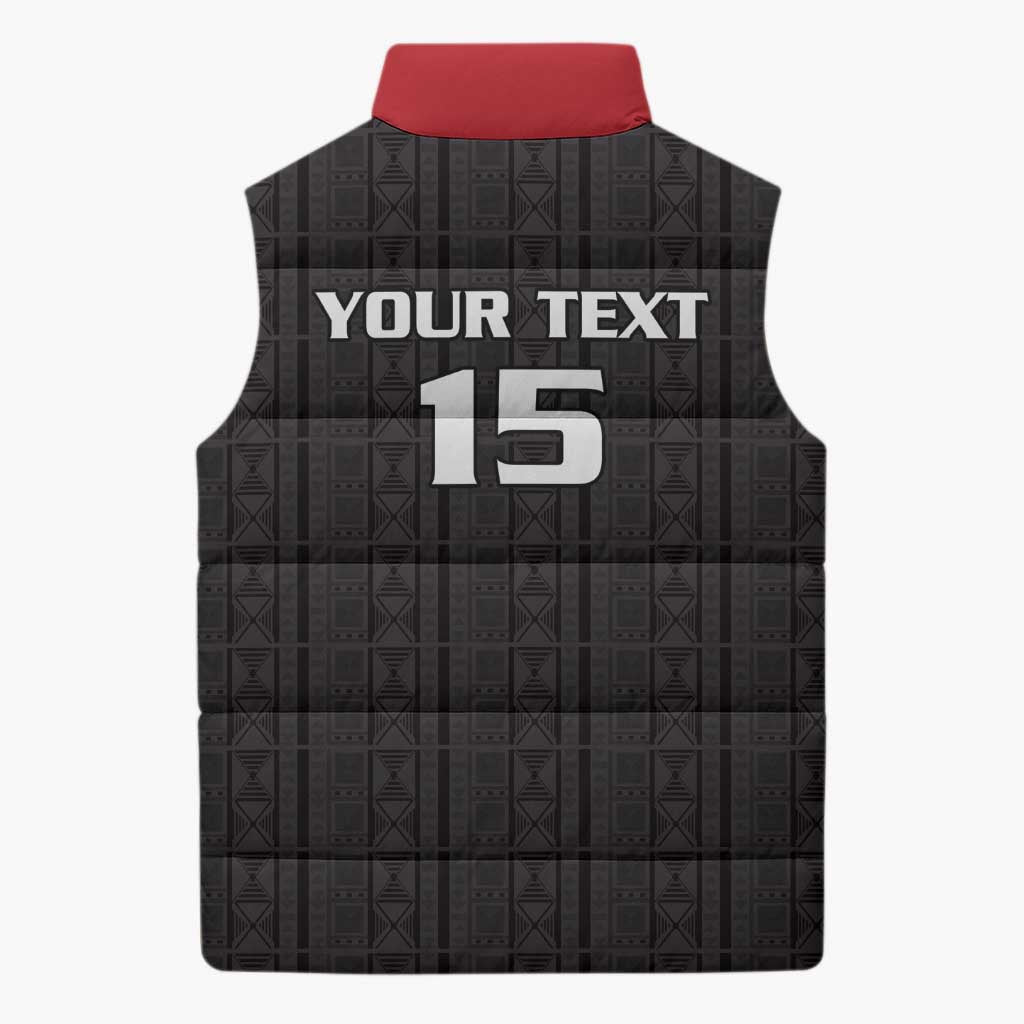 Custom Malawi Football Sleeveless Puffer Jacket Come On Flames - Black - Wonder Print Shop