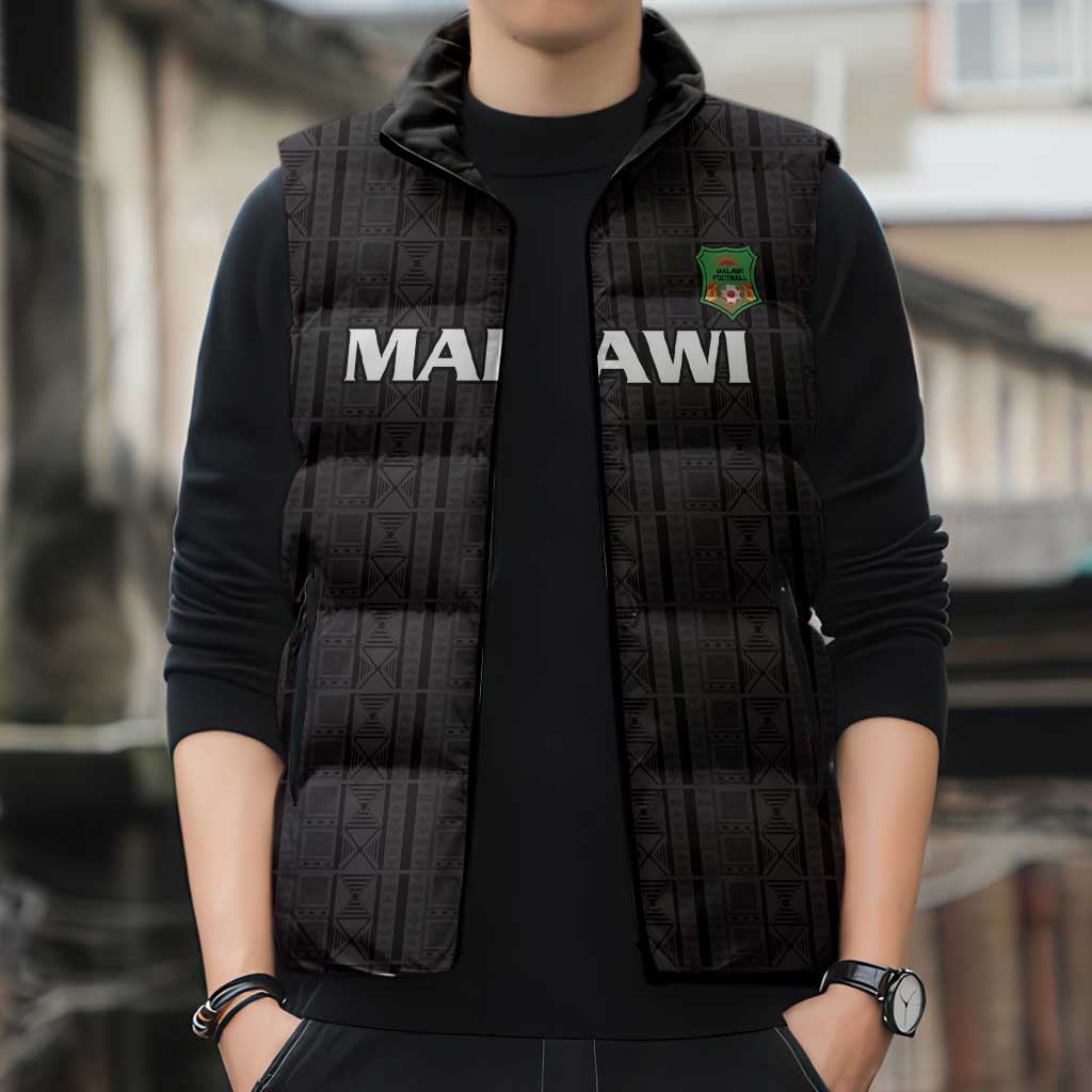 Custom Malawi Football Sleeveless Puffer Jacket Come On Flames - Black - Wonder Print Shop
