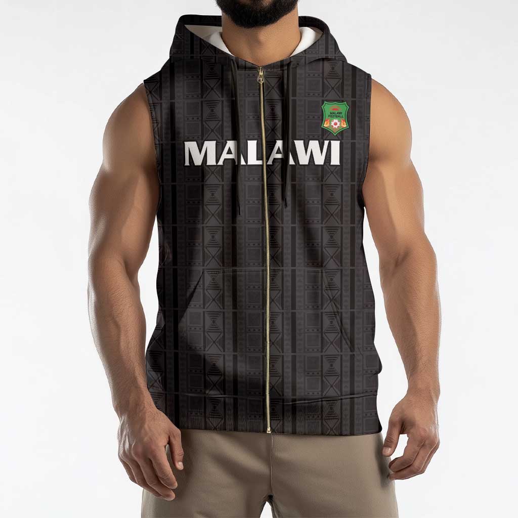 Custom Malawi Football Sleeveless Zip Hoodie Come On Flames - Black - Wonder Print Shop