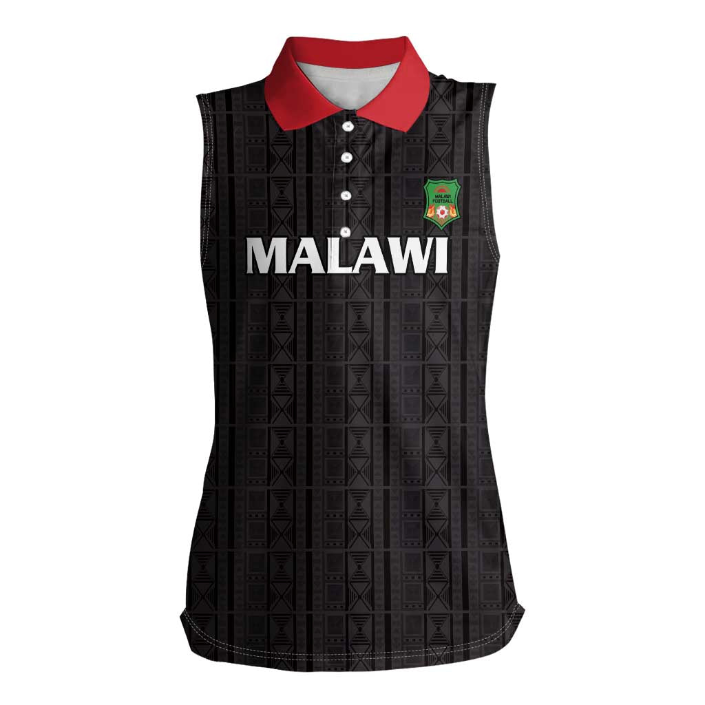 Custom Malawi Football Women Sleeveless Polo Shirt Come On Flames - Black - Wonder Print Shop