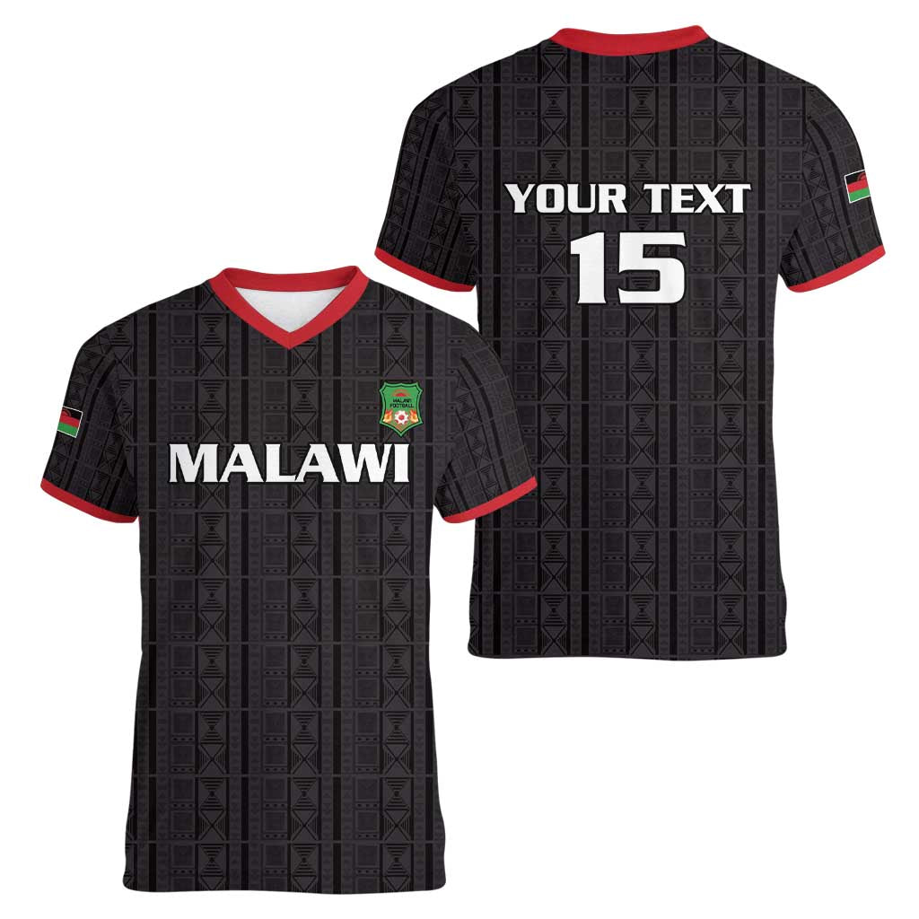Custom Malawi Football Women V-Neck T-Shirt Come On Flames - Black - Wonder Print Shop