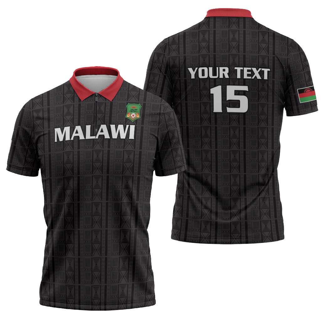 Custom Malawi Football Zipper Polo Shirt Come On Flames - Black - Wonder Print Shop