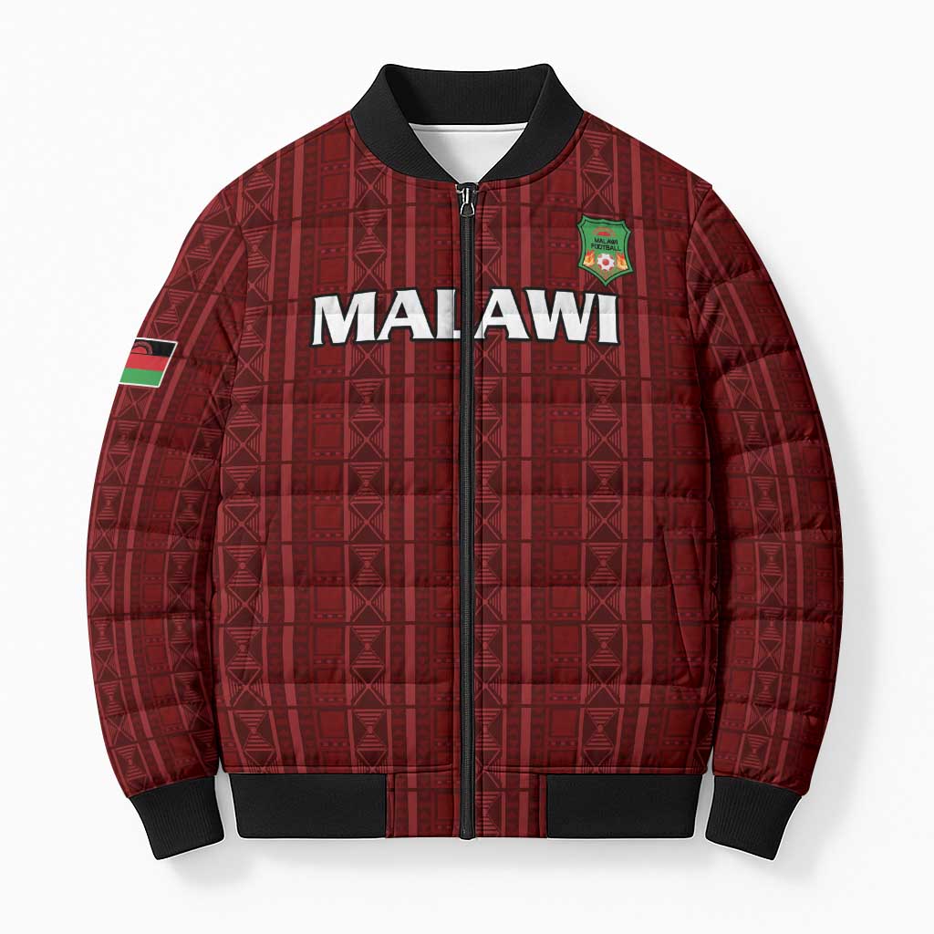 Custom Malawi Football Bomber Puffer Jacket Come On Flames - Red - Wonder Print Shop