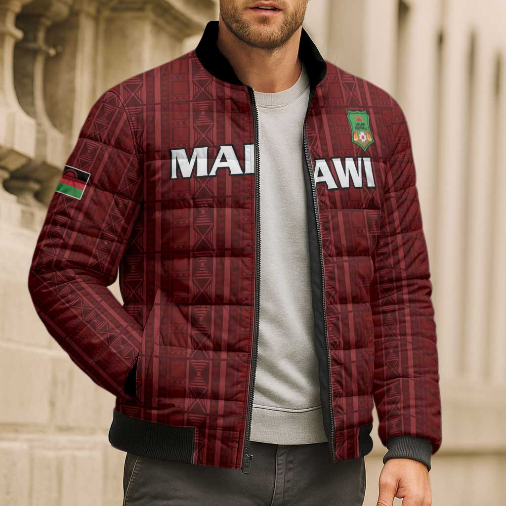 Custom Malawi Football Bomber Puffer Jacket Come On Flames - Red - Wonder Print Shop