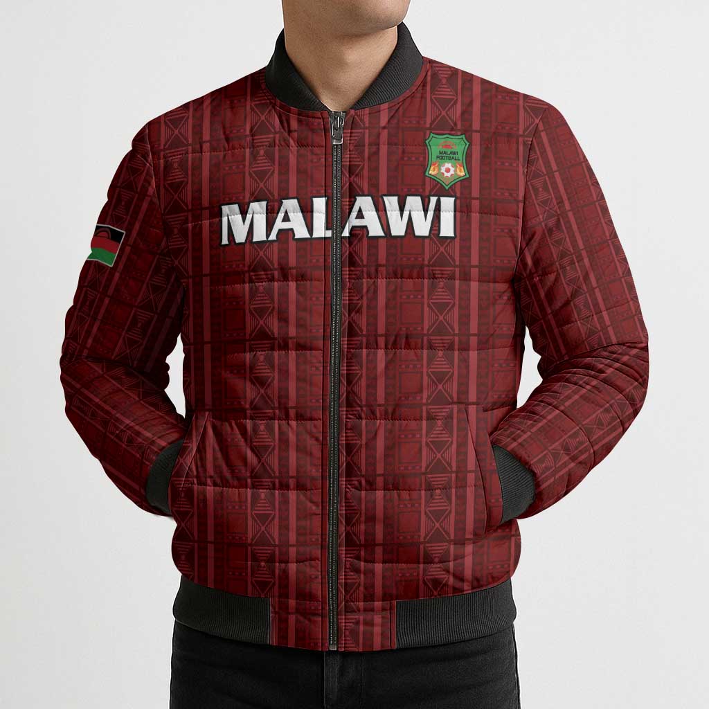 Custom Malawi Football Bomber Puffer Jacket Come On Flames - Red - Wonder Print Shop