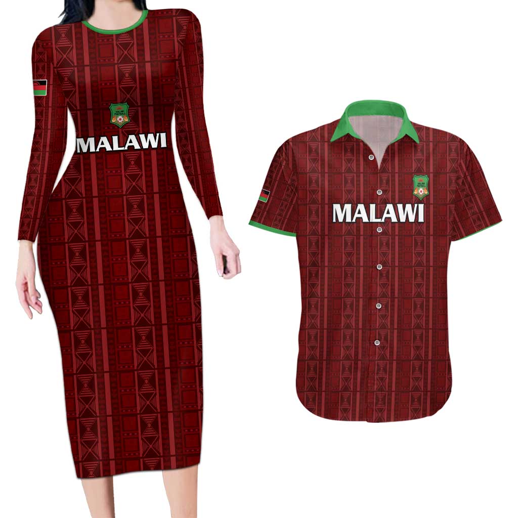 Custom Malawi Football Couples Matching Long Sleeve Bodycon Dress and Hawaiian Shirt Come On Flames - Red - Wonder Print Shop