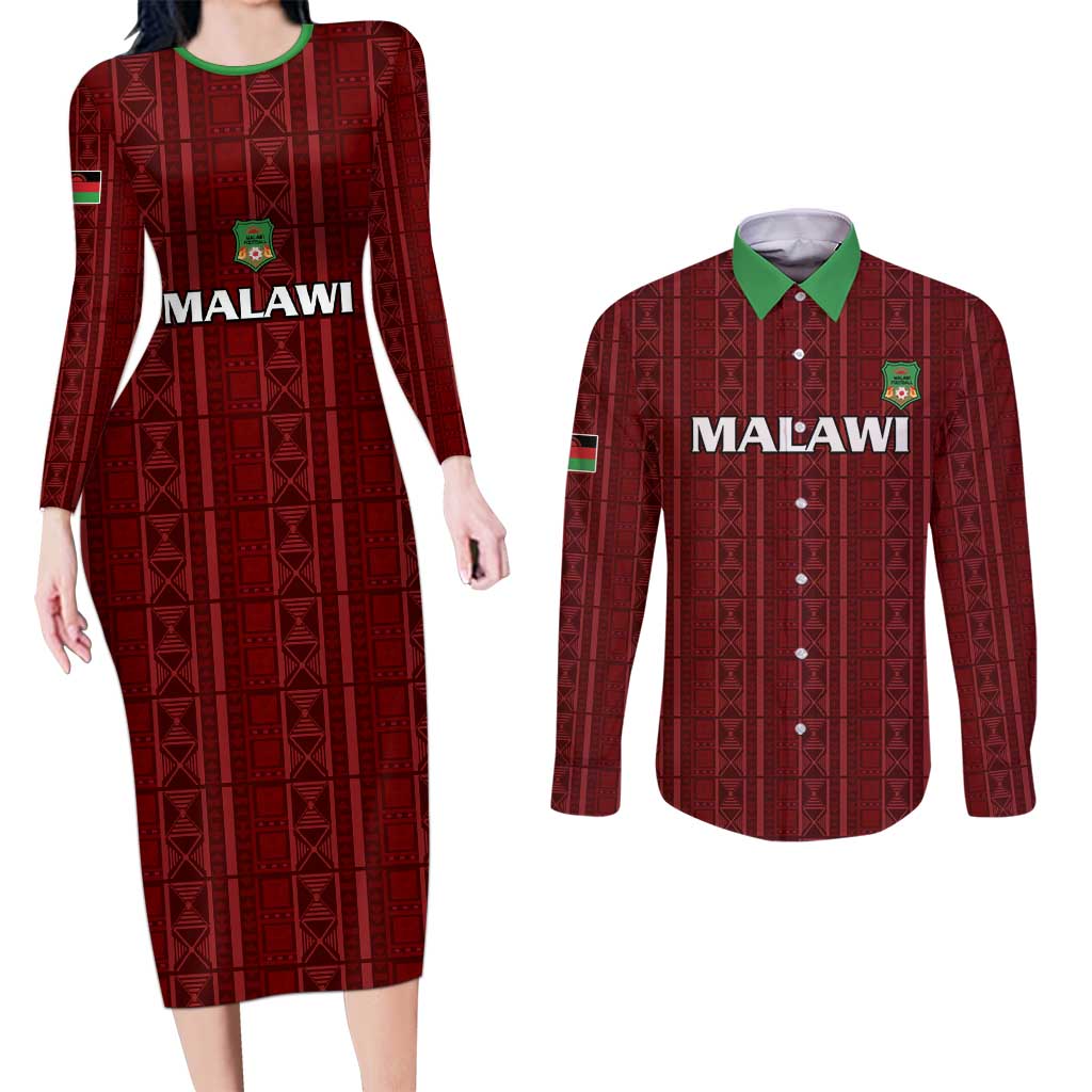 Custom Malawi Football Couples Matching Long Sleeve Bodycon Dress and Long Sleeve Button Shirt Come On Flames - Red - Wonder Print Shop