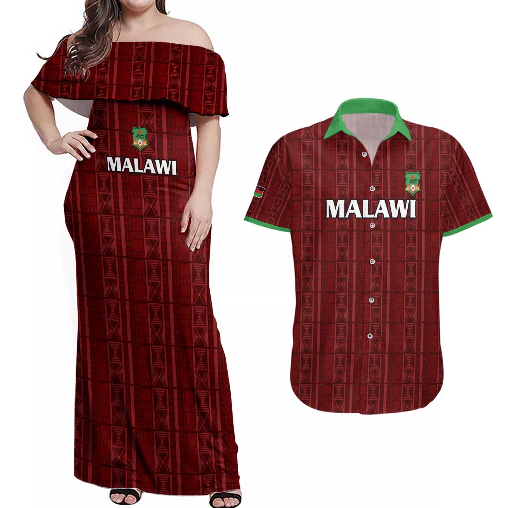 Custom Malawi Football Couples Matching Off Shoulder Maxi Dress and Hawaiian Shirt Come On Flames - Red - Wonder Print Shop