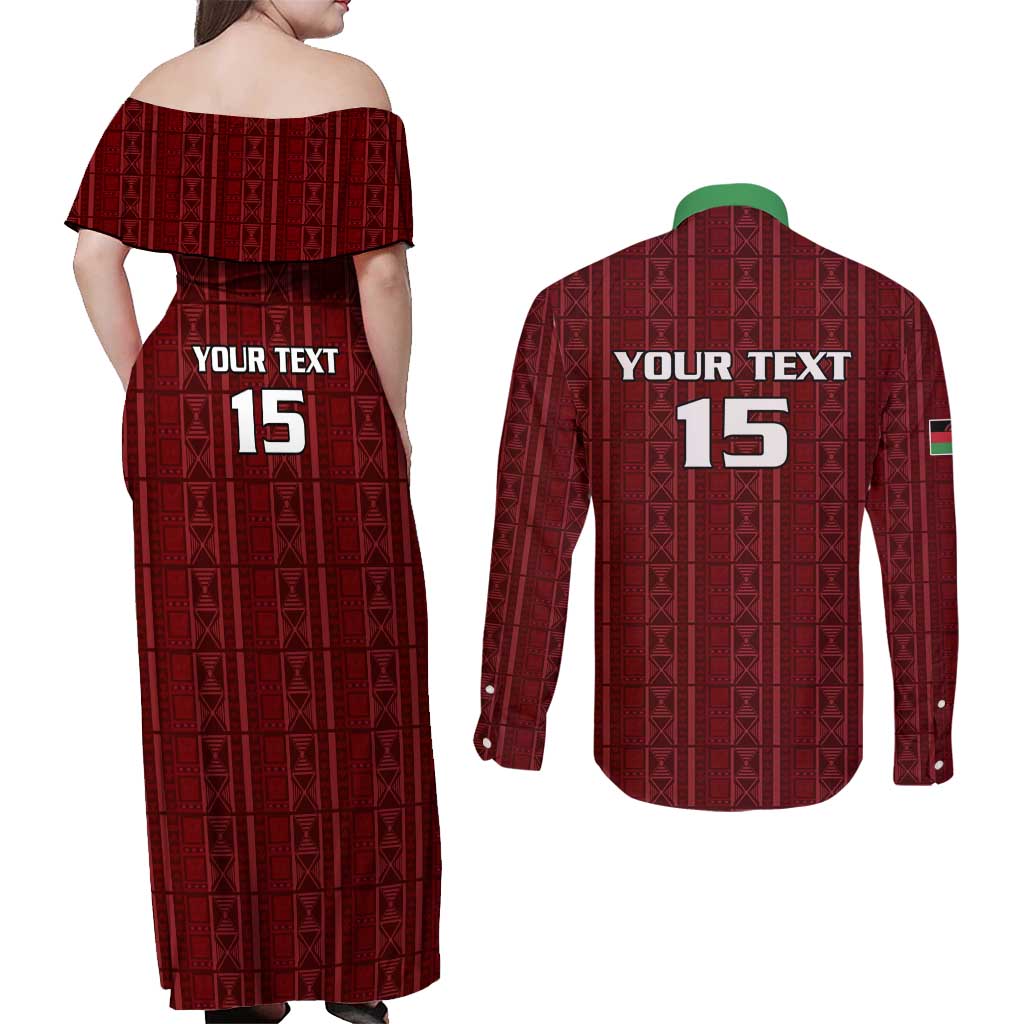 Custom Malawi Football Couples Matching Off Shoulder Maxi Dress and Long Sleeve Button Shirt Come On Flames - Red - Wonder Print Shop