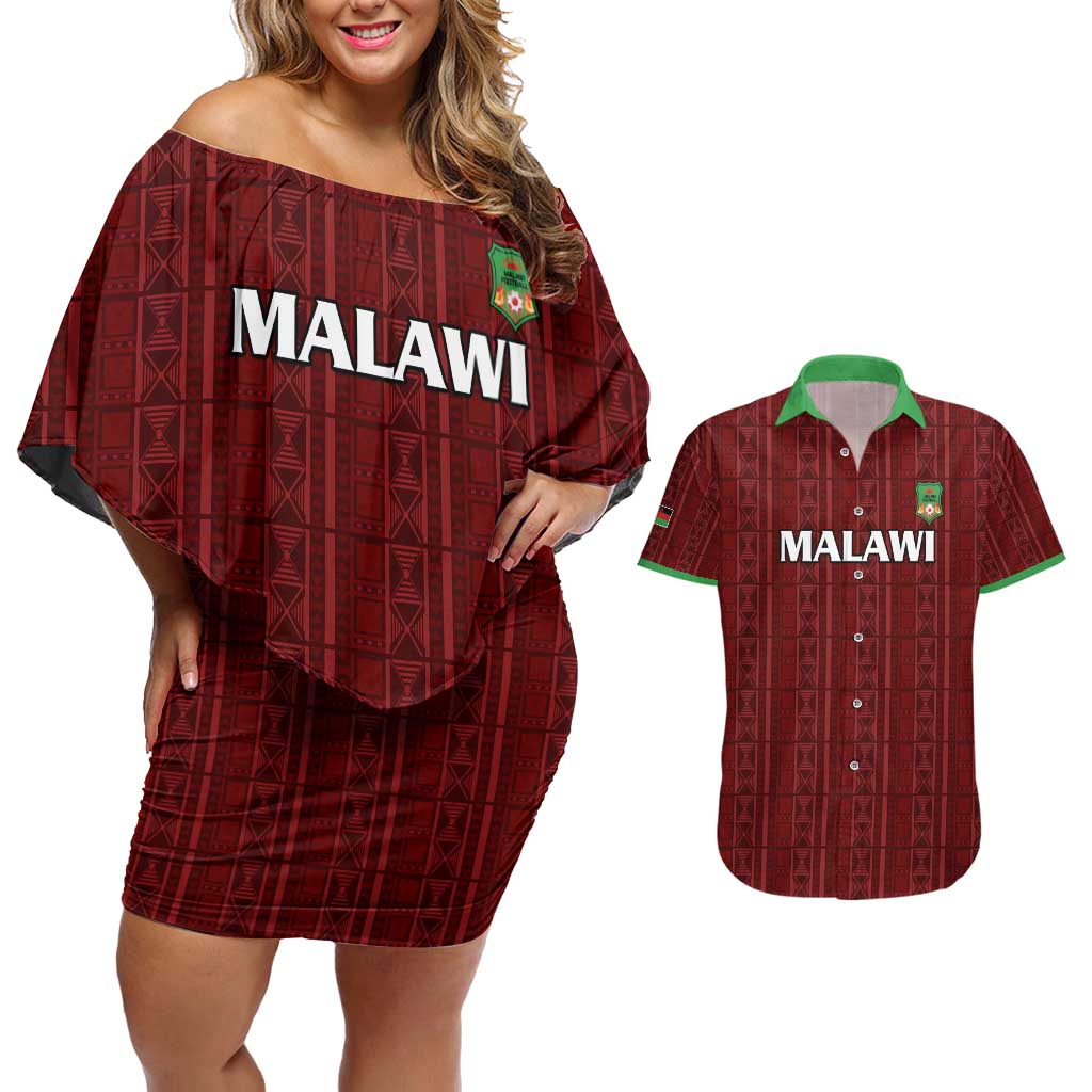 Custom Malawi Football Couples Matching Off Shoulder Short Dress and Hawaiian Shirt Come On Flames - Red - Wonder Print Shop