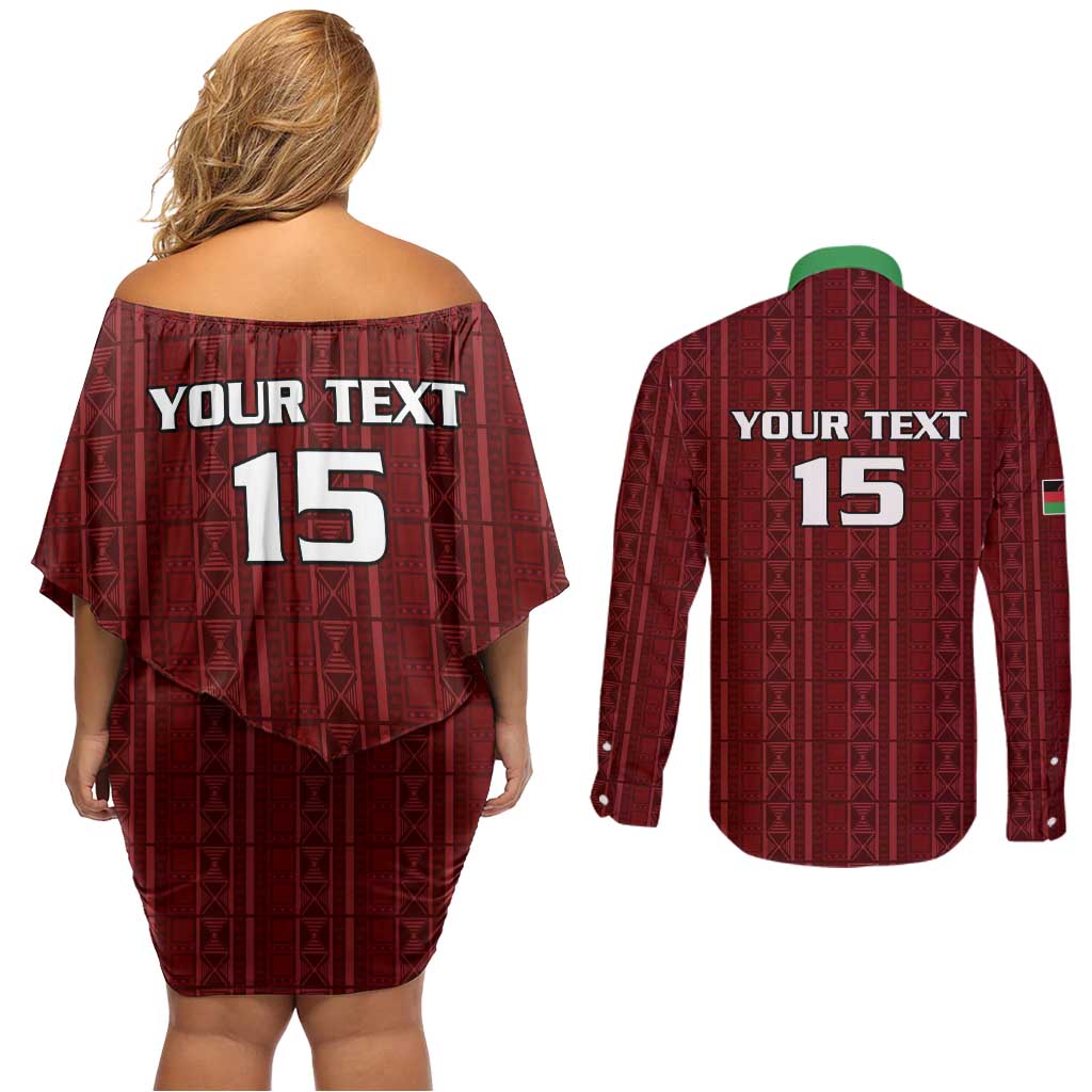 Custom Malawi Football Couples Matching Off Shoulder Short Dress and Long Sleeve Button Shirt Come On Flames - Red - Wonder Print Shop