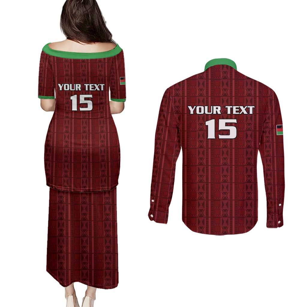 Custom Malawi Football Couples Matching Puletasi and Long Sleeve Button Shirt Come On Flames - Red - Wonder Print Shop