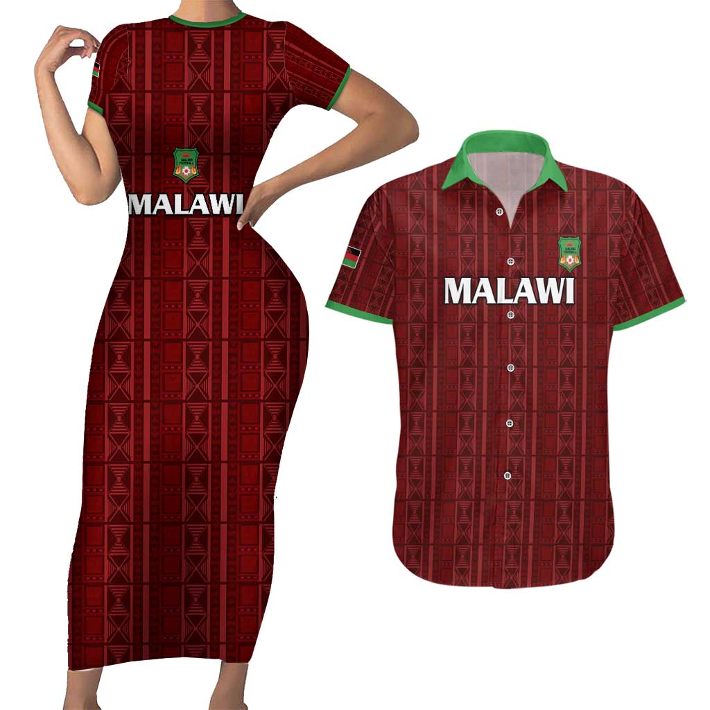 Custom Malawi Football Couples Matching Short Sleeve Bodycon Dress and Hawaiian Shirt Come On Flames - Red - Wonder Print Shop