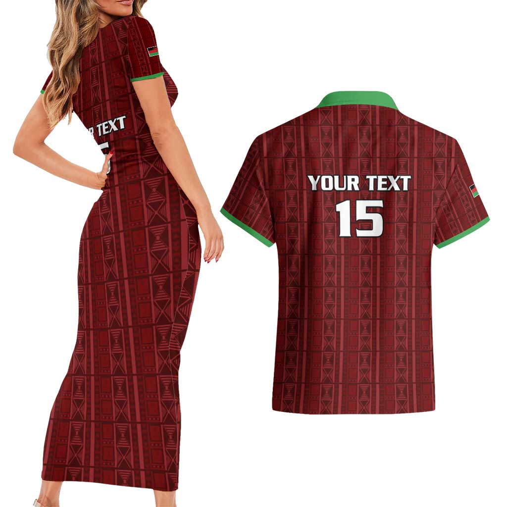 Custom Malawi Football Couples Matching Short Sleeve Bodycon Dress and Hawaiian Shirt Come On Flames - Red - Wonder Print Shop