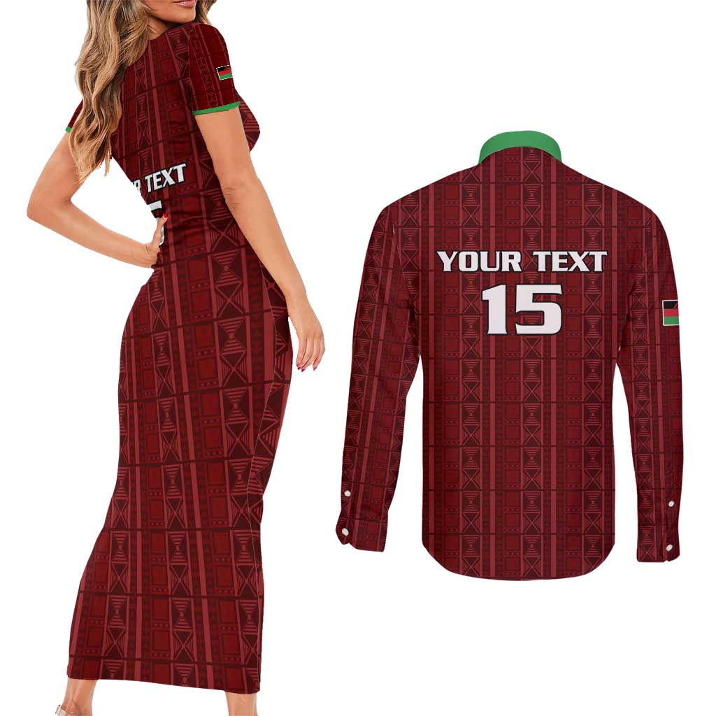 Custom Malawi Football Couples Matching Short Sleeve Bodycon Dress and Long Sleeve Button Shirt Come On Flames - Red - Wonder Print Shop