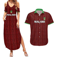 Custom Malawi Football Couples Matching Summer Maxi Dress and Hawaiian Shirt Come On Flames - Red - Wonder Print Shop