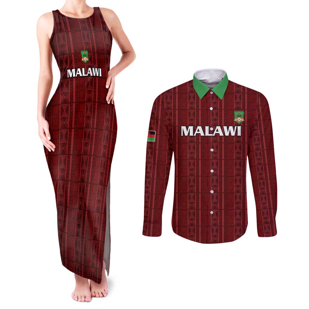 Custom Malawi Football Couples Matching Tank Maxi Dress and Long Sleeve Button Shirt Come On Flames - Red - Wonder Print Shop