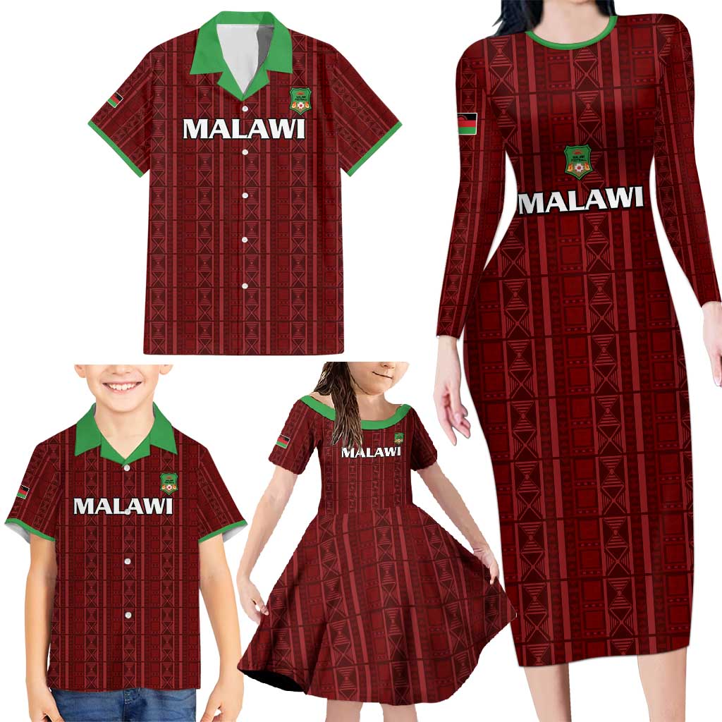 Custom Malawi Football Family Matching Long Sleeve Bodycon Dress and Hawaiian Shirt Come On Flames - Red - Wonder Print Shop