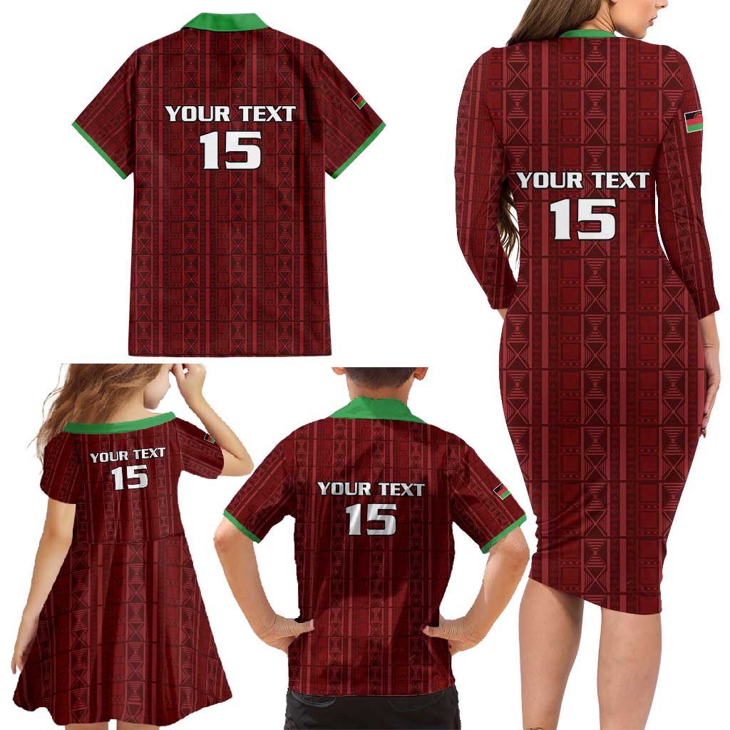 Custom Malawi Football Family Matching Long Sleeve Bodycon Dress and Hawaiian Shirt Come On Flames - Red - Wonder Print Shop