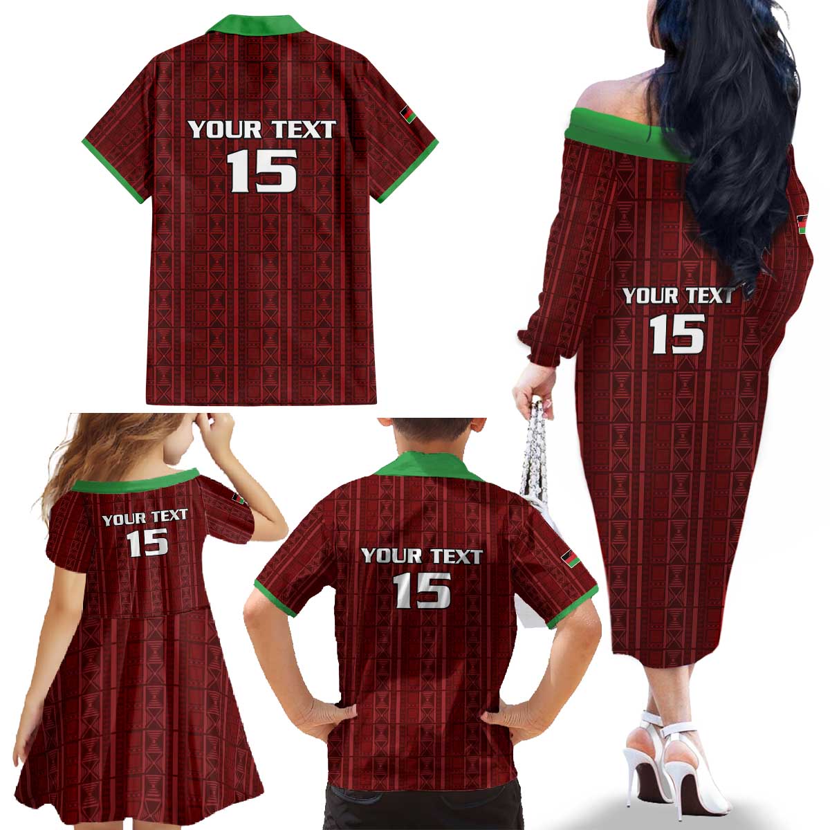 Custom Malawi Football Family Matching Off The Shoulder Long Sleeve Dress and Hawaiian Shirt Come On Flames - Red - Wonder Print Shop