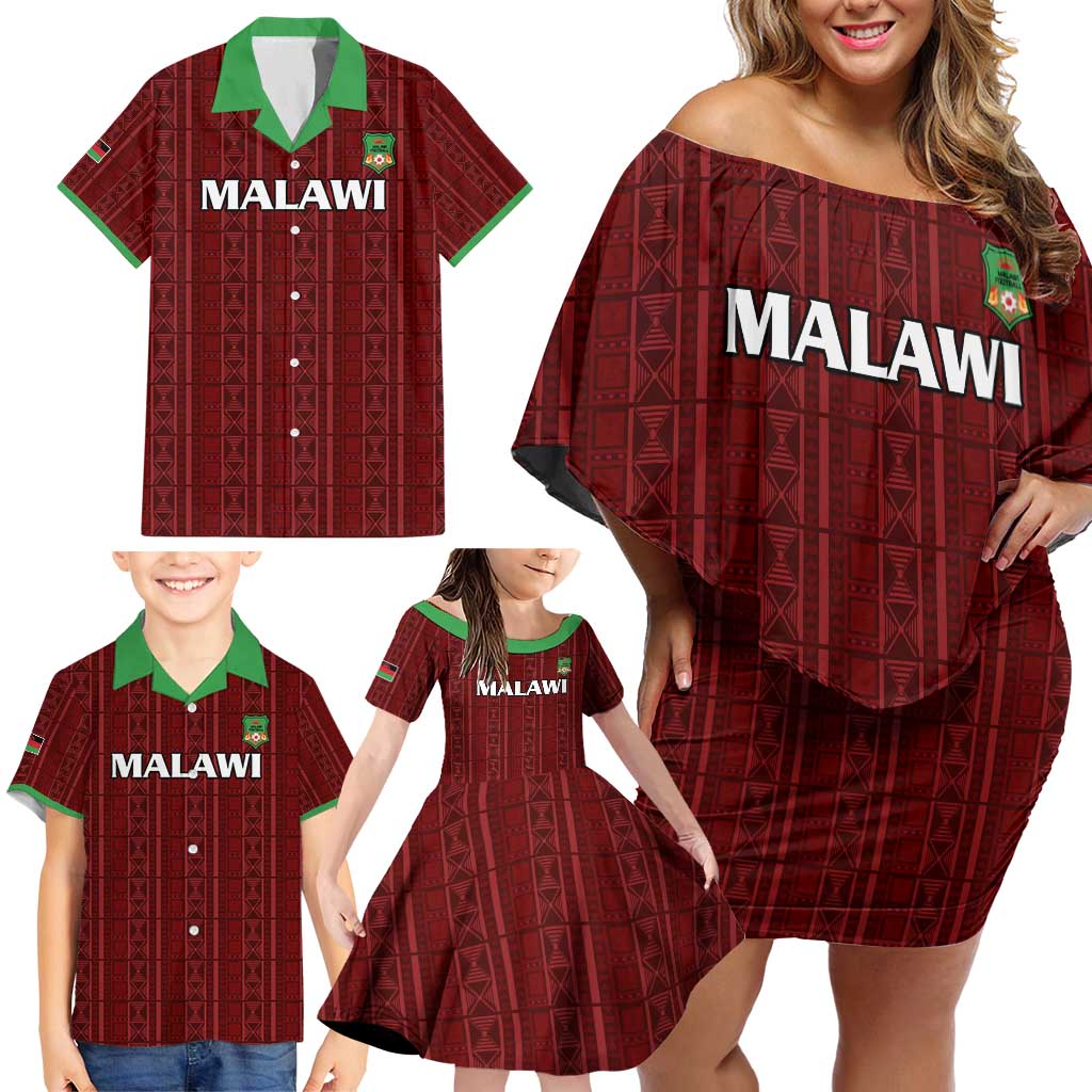 Custom Malawi Football Family Matching Off Shoulder Short Dress and Hawaiian Shirt Come On Flames - Red - Wonder Print Shop