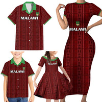Custom Malawi Football Family Matching Short Sleeve Bodycon Dress and Hawaiian Shirt Come On Flames - Red - Wonder Print Shop