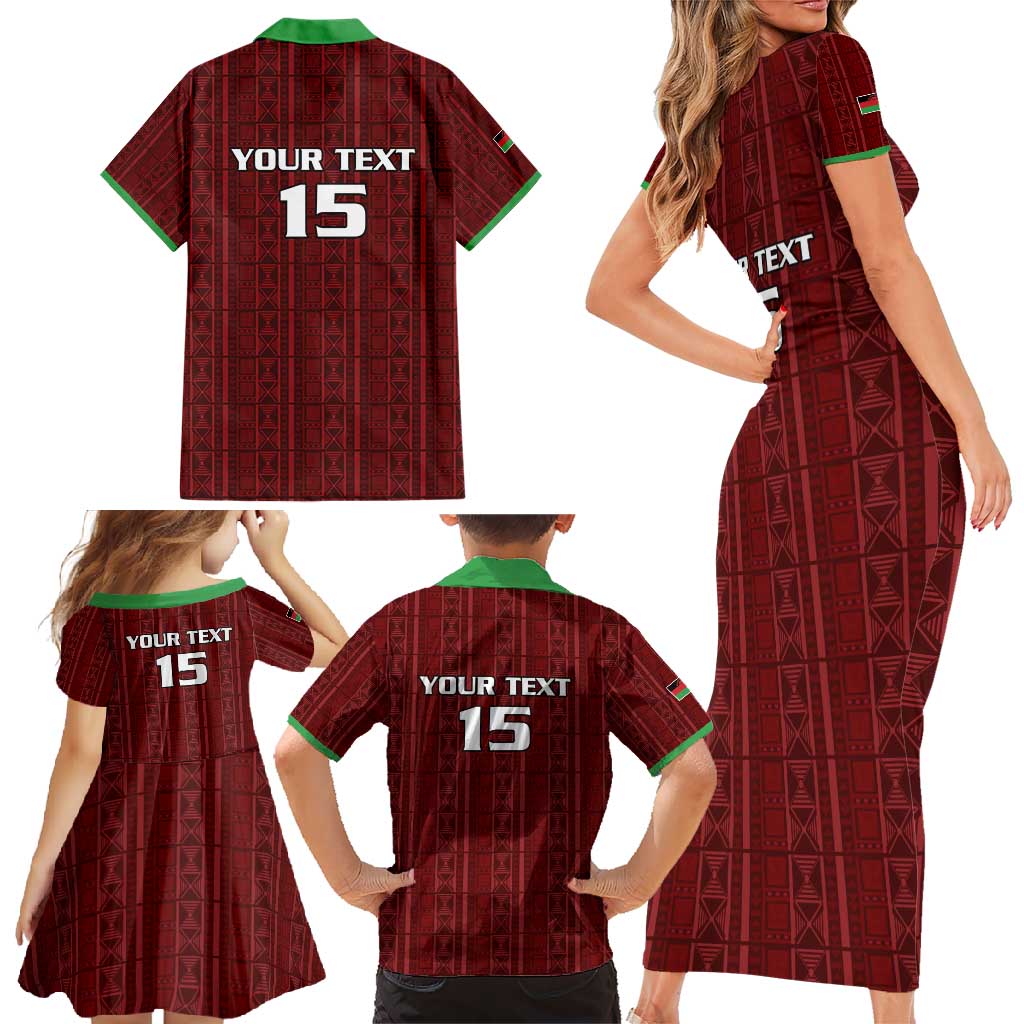 Custom Malawi Football Family Matching Short Sleeve Bodycon Dress and Hawaiian Shirt Come On Flames - Red - Wonder Print Shop