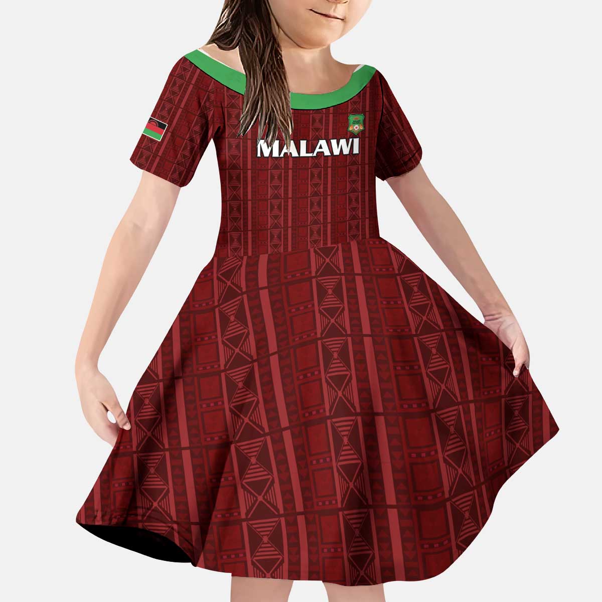 Custom Malawi Football Kid Short Sleeve Dress Come On Flames - Red - Wonder Print Shop