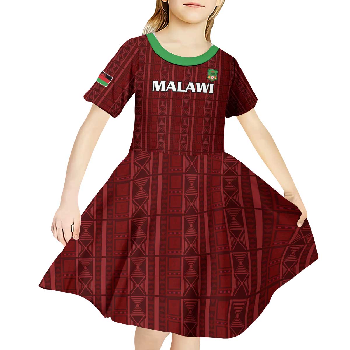 Custom Malawi Football Kid Short Sleeve Dress Come On Flames - Red - Wonder Print Shop